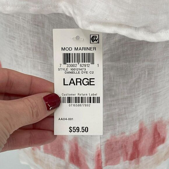 INC International Concepts Off The Shoulder Top 100% Linen Pink White Large - Picture 5 of 10